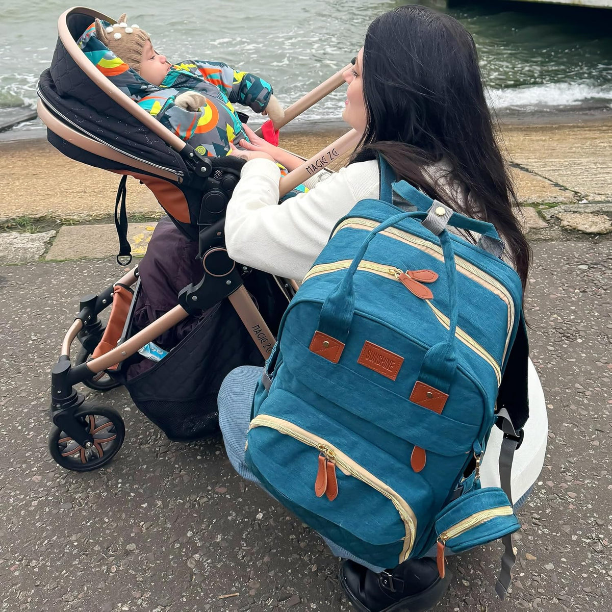 BosiBozi Baby Diaper Bag Backpack, Waterproof & Multi-Functional Baby Bag for Moms Dads, Travel Diaper Bag with Insulated Pockets & Pacifier Case