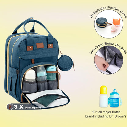 BosiBozi Baby Diaper Bag Backpack, Waterproof & Multi-Functional Baby Bag for Moms Dads, Travel Diaper Bag with Insulated Pockets & Pacifier Case