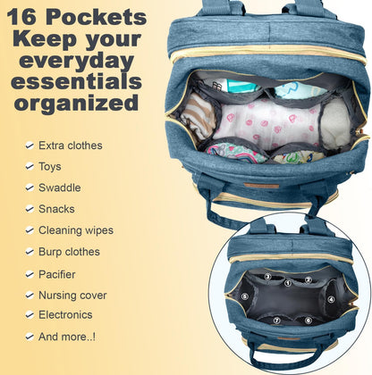 BosiBozi Baby Diaper Bag Backpack, Waterproof & Multi-Functional Baby Bag for Moms Dads, Travel Diaper Bag with Insulated Pockets & Pacifier Case