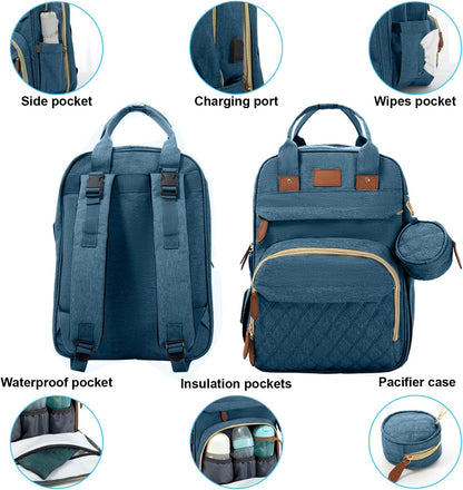BosiBozi Baby Diaper Bag Backpack, Waterproof & Multi-Functional Baby Bag for Moms Dads, Travel Diaper Bag with Insulated Pockets & Pacifier Case