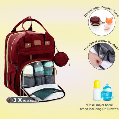 BosiBozi Baby Diaper Bag Backpack, Waterproof & Multi-Functional Baby Bag for Moms Dads, Travel Diaper Bag with Insulated Pockets & Pacifier Case