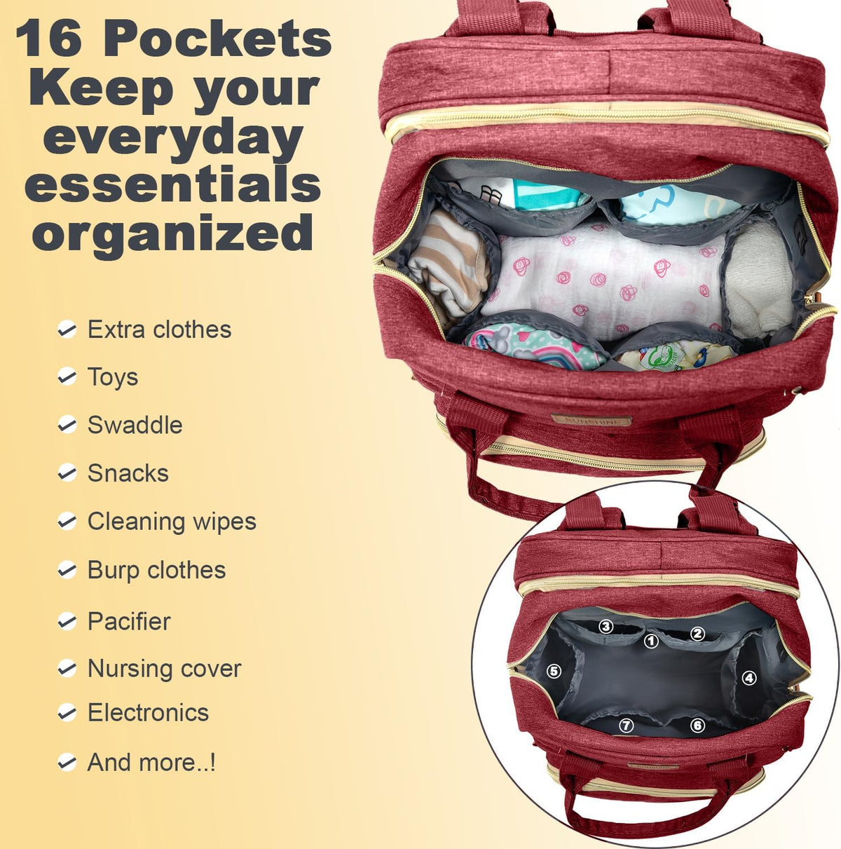 BosiBozi Baby Diaper Bag Backpack, Waterproof & Multi-Functional Baby Bag for Moms Dads, Travel Diaper Bag with Insulated Pockets & Pacifier Case