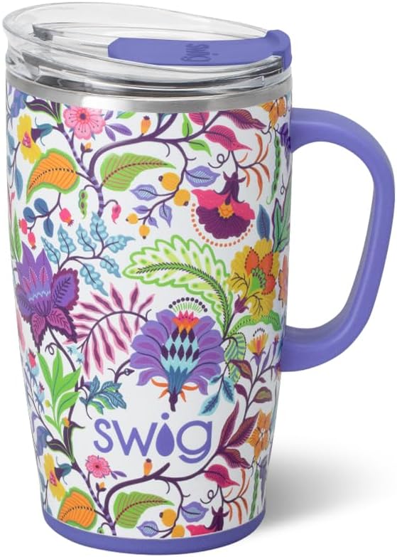22oz Insulated Travel Mug with Handle & Lid, Pagoda Paradise | Triple Insulated Stainless Steel - Handle & Lid Included - Keeps Coffee Hot or Cold - Cup Holder Friendly