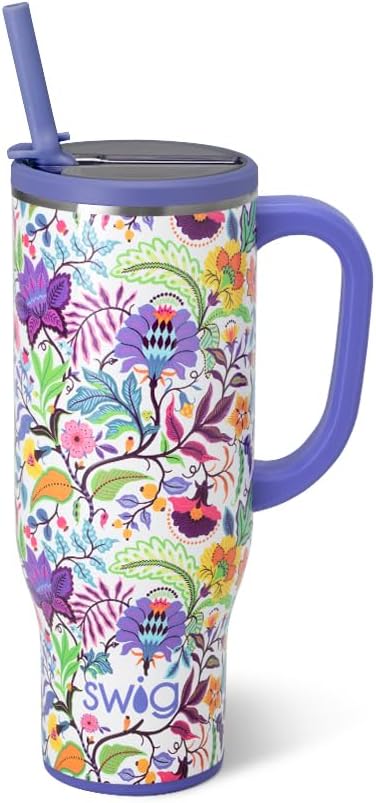 22oz Insulated Travel Mug with Handle & Lid, Pagoda Paradise | Triple Insulated Stainless Steel - Handle & Lid Included - Keeps Coffee Hot or Cold - Cup Holder Friendly