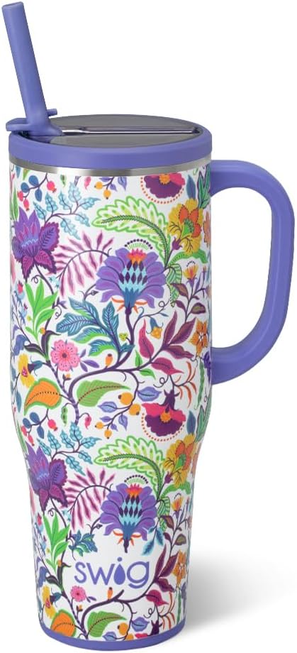 22oz Insulated Travel Mug with Handle & Lid, Pagoda Paradise | Triple Insulated Stainless Steel - Handle & Lid Included - Keeps Coffee Hot or Cold - Cup Holder Friendly