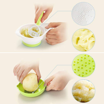 Versatile Baby Food Maker Set - Toddler Food Mills with Mash Bowl, Hand Masher, Citrus Juicer, Grater - Making Homemade Baby Food - Fruits and Vegetables Masher - No BPA ( Green)