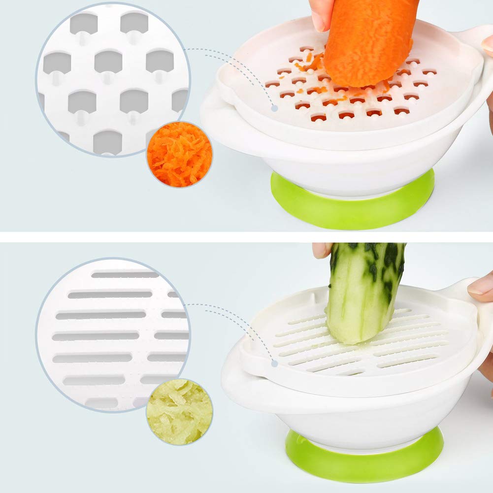 Versatile Baby Food Maker Set - Toddler Food Mills with Mash Bowl, Hand Masher, Citrus Juicer, Grater - Making Homemade Baby Food - Fruits and Vegetables Masher - No BPA ( Green)