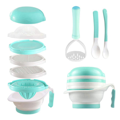 Versatile Baby Food Maker Set - Toddler Food Mills with Mash Bowl, Hand Masher, Citrus Juicer, Grater - Making Homemade Baby Food - Fruits and Vegetables Masher - No BPA ( Green)