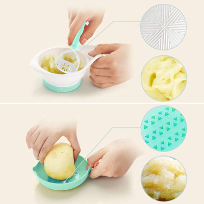 Versatile Baby Food Maker Set - Toddler Food Mills with Mash Bowl, Hand Masher, Citrus Juicer, Grater - Making Homemade Baby Food - Fruits and Vegetables Masher - No BPA ( Green)