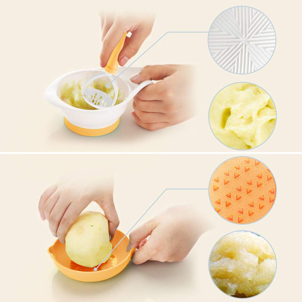 Versatile Baby Food Maker Set - Toddler Food Mills with Mash Bowl, Hand Masher, Citrus Juicer, Grater - Making Homemade Baby Food - Fruits and Vegetables Masher - No BPA ( Green)
