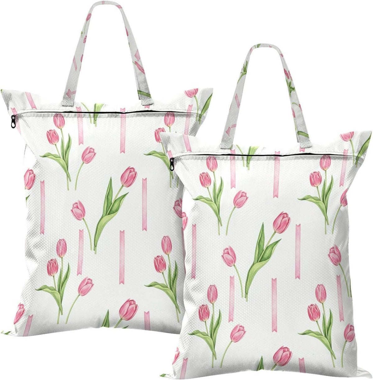 Tulips Ribbons Waterproof Travel Laundry Bag Reusable Set of 2