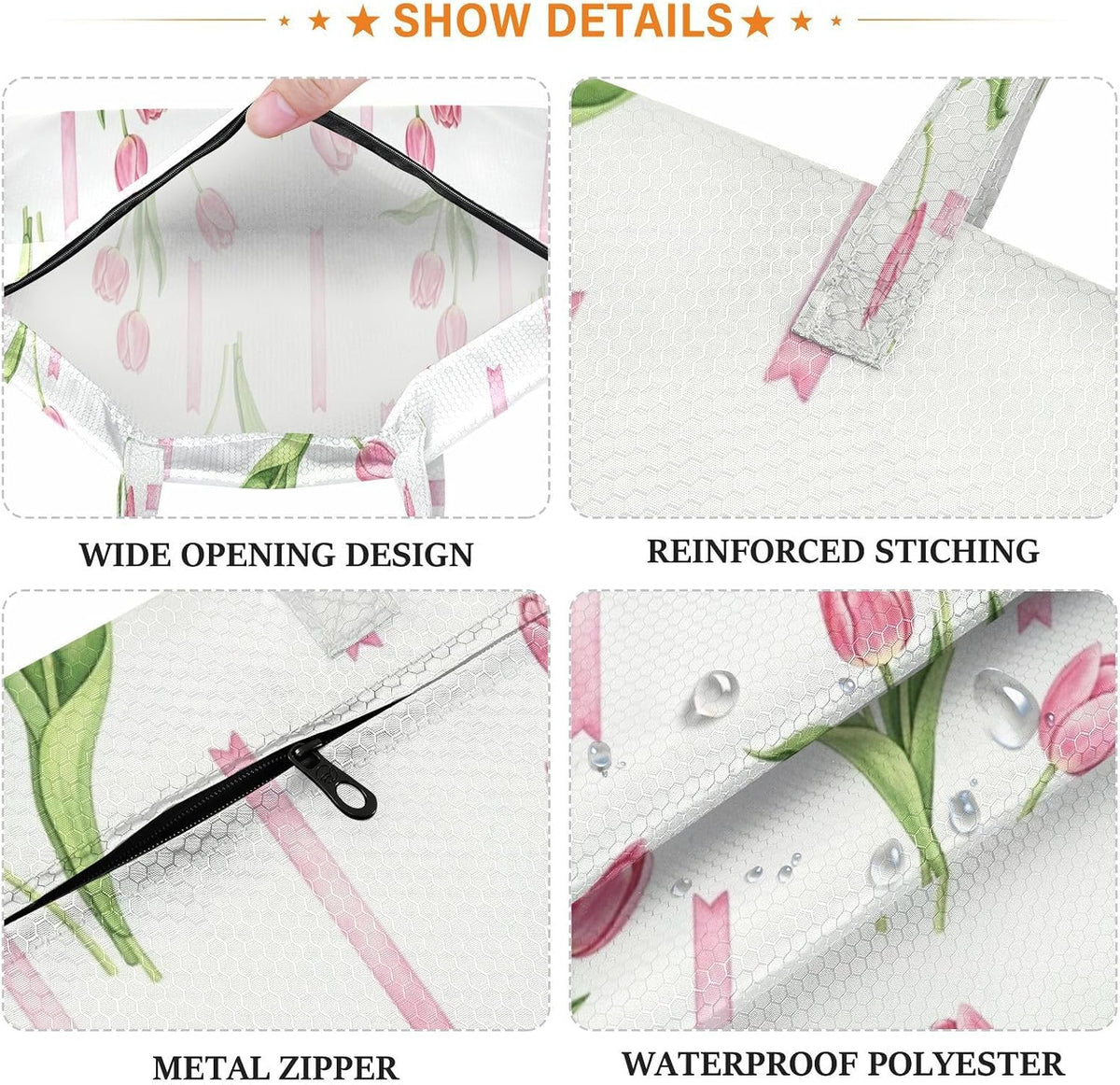 Tulips Ribbons Waterproof Travel Laundry Bag Reusable Set of 2