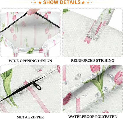 Tulips Ribbons Waterproof Travel Laundry Bag Reusable Set of 2