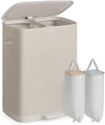 SONGMICS Laundry Hamper with Lid and Pedal, 160L Laundry Basket，2 Sections