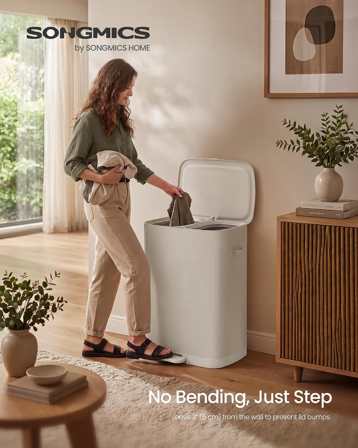 SONGMICS Laundry Hamper with Lid and Pedal, 160L Laundry Basket，2 Sections