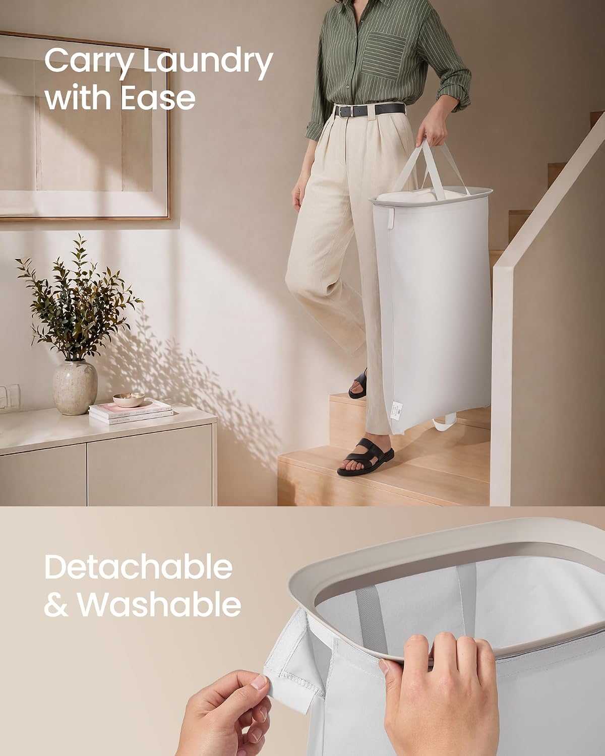 SONGMICS Laundry Hamper with Lid and Pedal, 160L Laundry Basket，2 Sections
