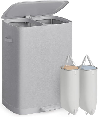 SONGMICS Laundry Hamper with Lid and Pedal, 160L Laundry Basket，2 Sections