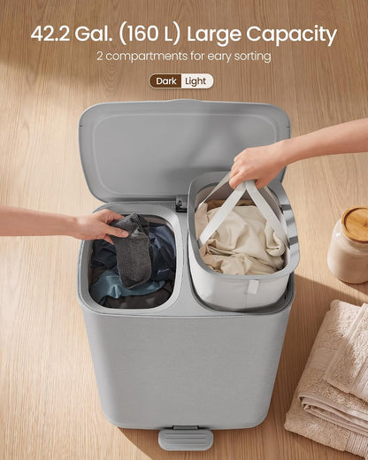 SONGMICS Laundry Hamper with Lid and Pedal, 160L Laundry Basket，2 Sections