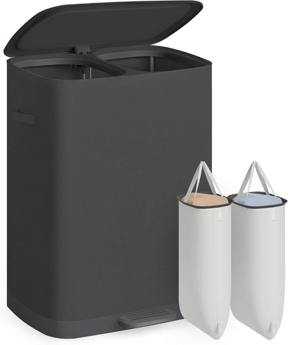 SONGMICS Laundry Hamper with Lid and Pedal, 160L Laundry Basket，2 Sections
