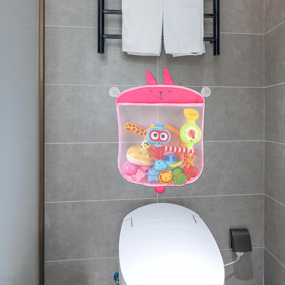 2pcs Wall-Mounted Bath Toy Storage Bag with Suction Cups Waterproof Mesh Organizer for Boys and Girls Bathroom Creative Toy Holder for Easy Cleaning and Quick Drying
