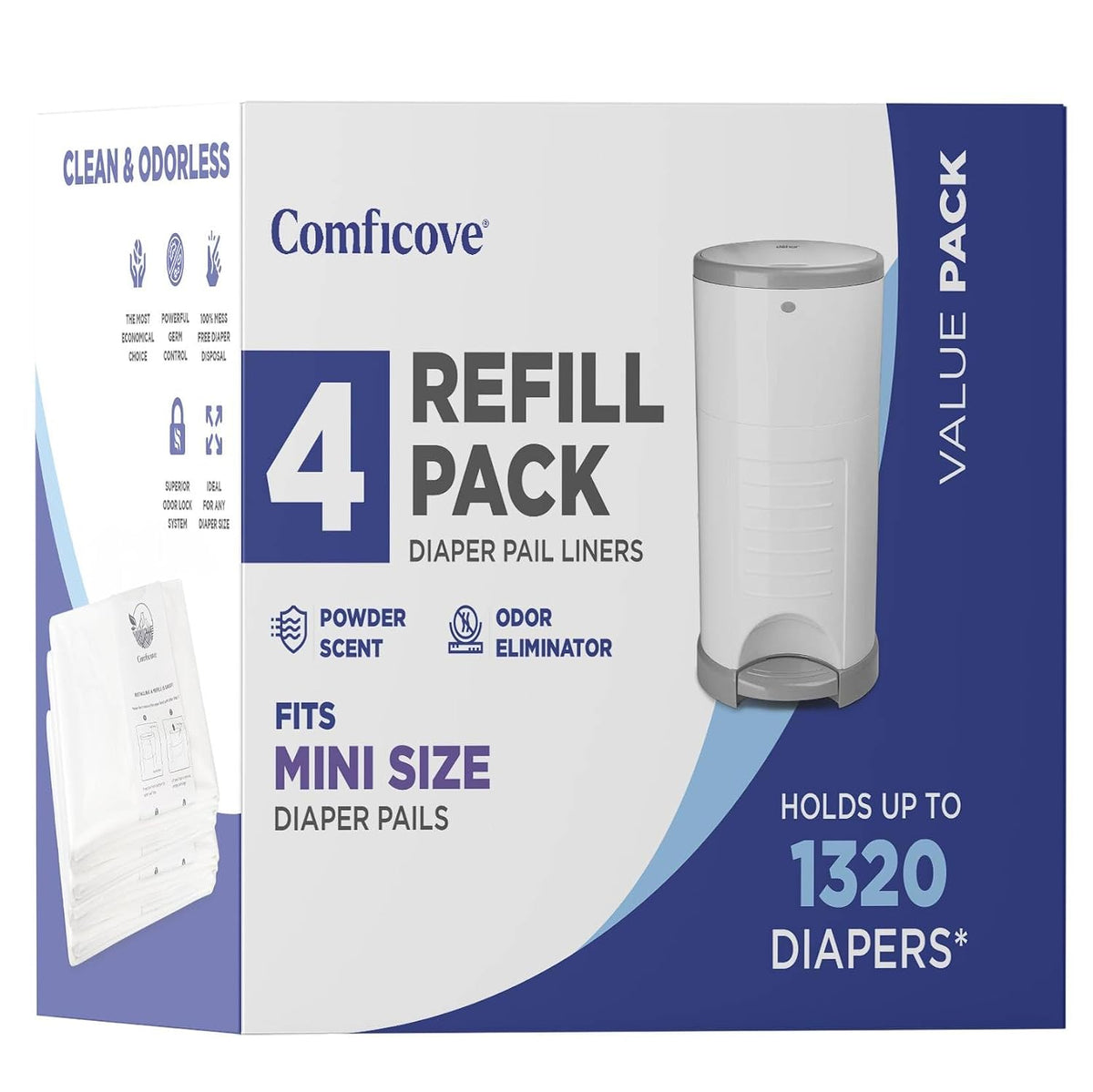 Refills Compatible with DEKOR MINI Diaper Pails | 4 Pack | Extra Thick Diaper Pail Refill Liners | Fresh Scent | Easy to Replace and Dispose of Diaper Bag | Odorless Baby Diapers Disposal