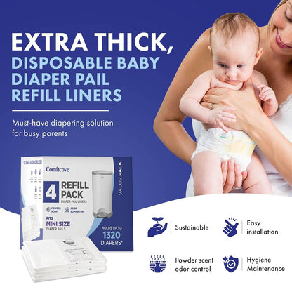 Refills Compatible with DEKOR MINI Diaper Pails | 4 Pack | Extra Thick Diaper Pail Refill Liners | Fresh Scent | Easy to Replace and Dispose of Diaper Bag | Odorless Baby Diapers Disposal