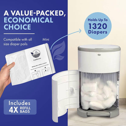 Refills Compatible with DEKOR MINI Diaper Pails | 4 Pack | Extra Thick Diaper Pail Refill Liners | Fresh Scent | Easy to Replace and Dispose of Diaper Bag | Odorless Baby Diapers Disposal