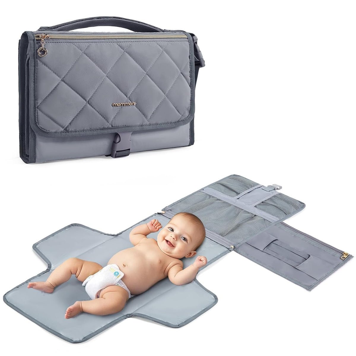 Portable Changing Pad for Baby Newborn Water Resistance Detachable Travel Diaper Changing Mat with Wipes Pockets Padded Pillow Baby Essentials Gifts (Grey)