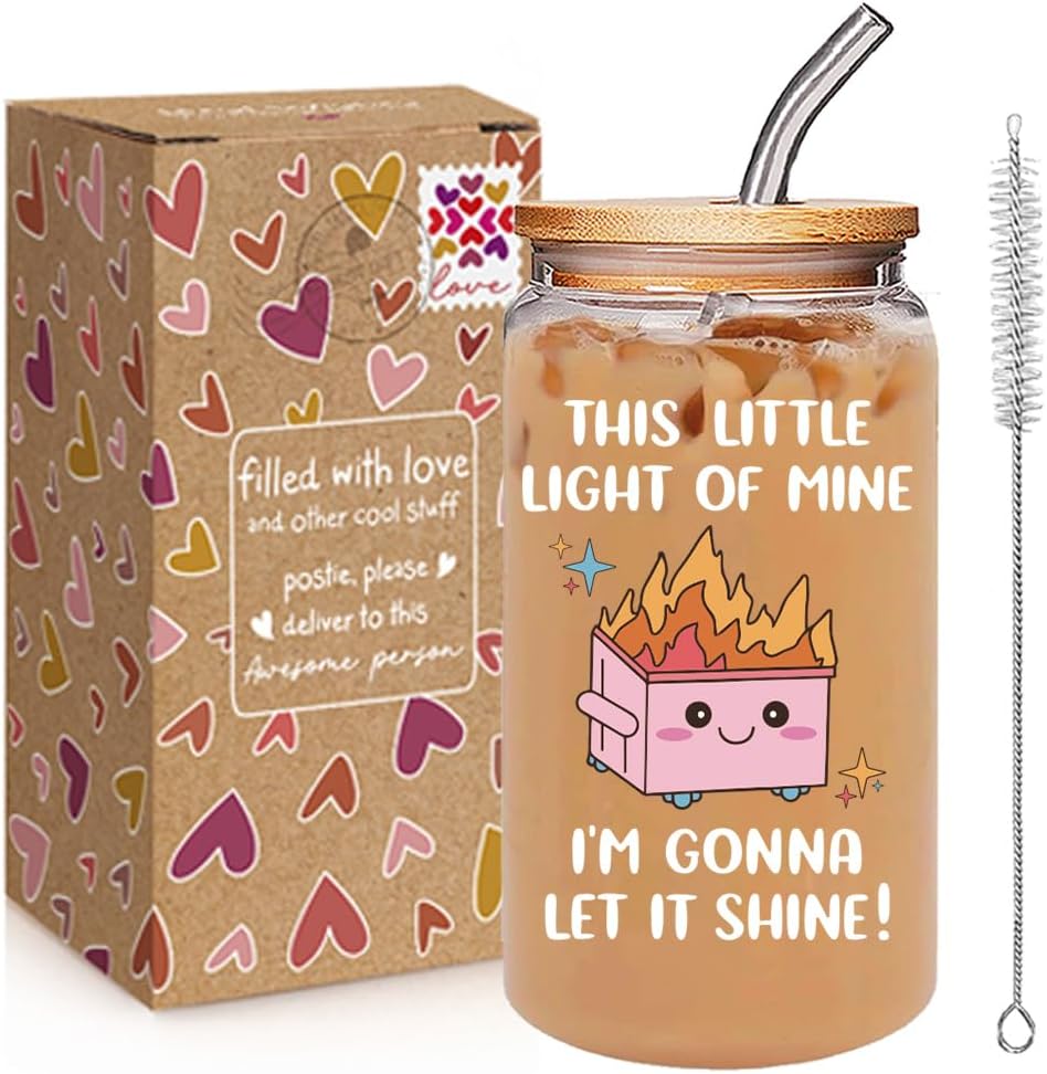 Funny Dumpster Fire Cup Office Christmas Gifts for Women Coworker Boss Friend Sister Boss Lady, This Little Light of Mine I'm Gonna Let It Shine Sarcastic Quote Gifts for Woman Man