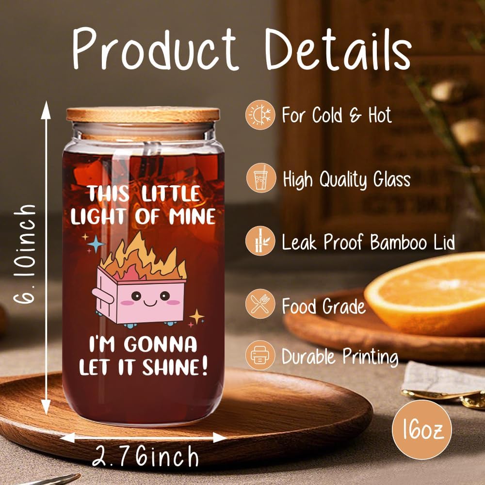 Funny Dumpster Fire Cup Office Christmas Gifts for Women Coworker Boss Friend Sister Boss Lady, This Little Light of Mine I'm Gonna Let It Shine Sarcastic Quote Gifts for Woman Man
