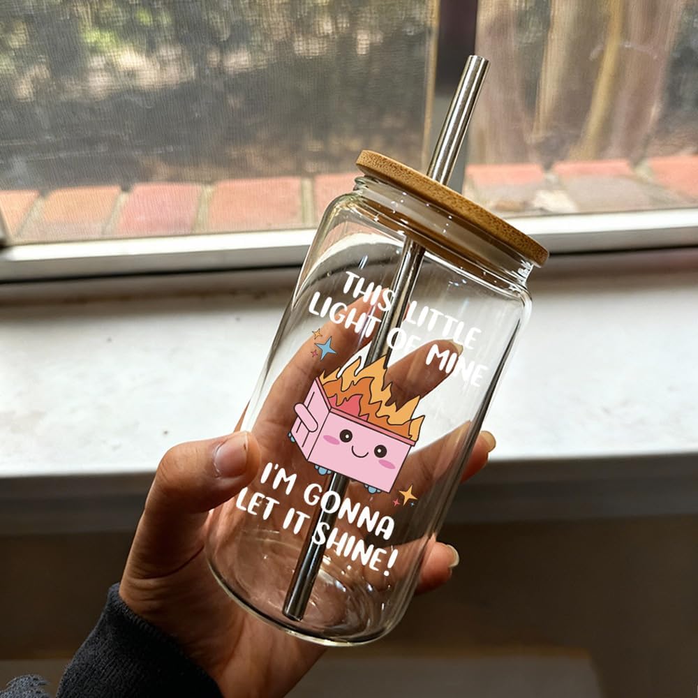 Funny Dumpster Fire Cup Office Christmas Gifts for Women Coworker Boss Friend Sister Boss Lady, This Little Light of Mine I'm Gonna Let It Shine Sarcastic Quote Gifts for Woman Man