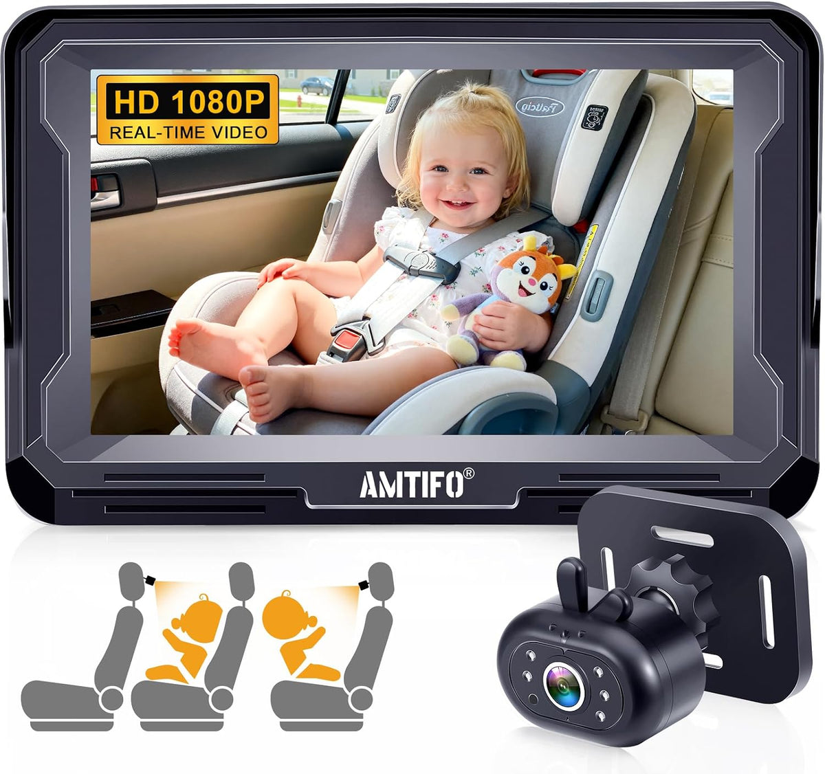 Baby Car Camera Easy Install: Clear Night Vision 2Mins Plug-Play Backseat Camera 360 Rotation Rear Facing Car Baby Monitor with Camera