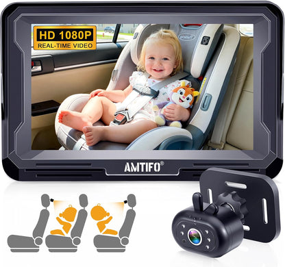 Baby Car Camera Easy Install: Clear Night Vision 2Mins Plug-Play Backseat Camera 360 Rotation Rear Facing Car Baby Monitor with Camera