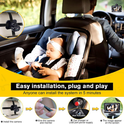 Baby Car Camera Easy Install: Clear Night Vision 2Mins Plug-Play Backseat Camera 360 Rotation Rear Facing Car Baby Monitor with Camera