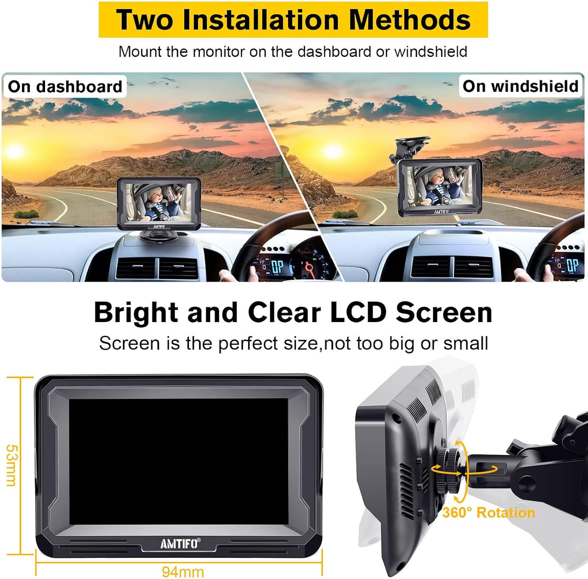 Baby Car Camera Easy Install: Clear Night Vision 2Mins Plug-Play Backseat Camera 360 Rotation Rear Facing Car Baby Monitor with Camera