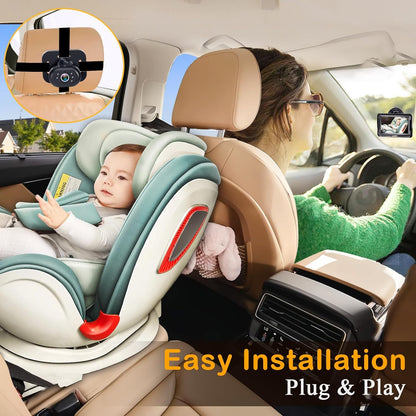 Baby Car Camera Easy Install: Clear Night Vision 2Mins Plug-Play Backseat Camera 360 Rotation Rear Facing Car Baby Monitor with Camera