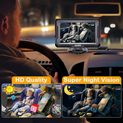 Baby Car Camera Easy Install: Clear Night Vision 2Mins Plug-Play Backseat Camera 360 Rotation Rear Facing Car Baby Monitor with Camera
