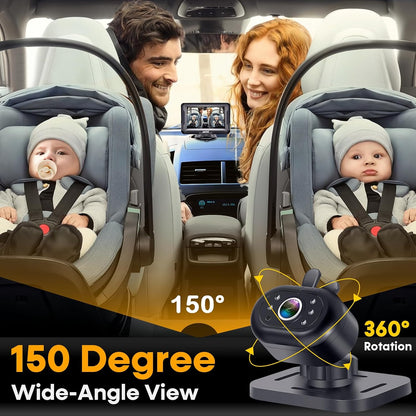 Baby Car Camera Easy Install: Clear Night Vision 2Mins Plug-Play Backseat Camera 360 Rotation Rear Facing Car Baby Monitor with Camera