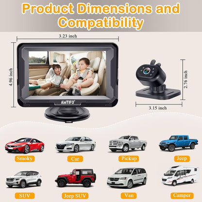 Baby Car Camera Easy Install: Clear Night Vision 2Mins Plug-Play Backseat Camera 360 Rotation Rear Facing Car Baby Monitor with Camera