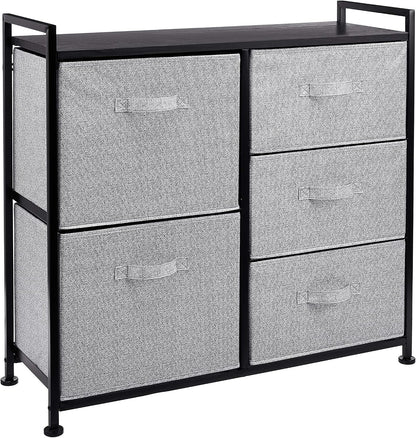 Bedroom Closet Organizer with 5-Fabric Storage Drawers for Clothes Storage, White