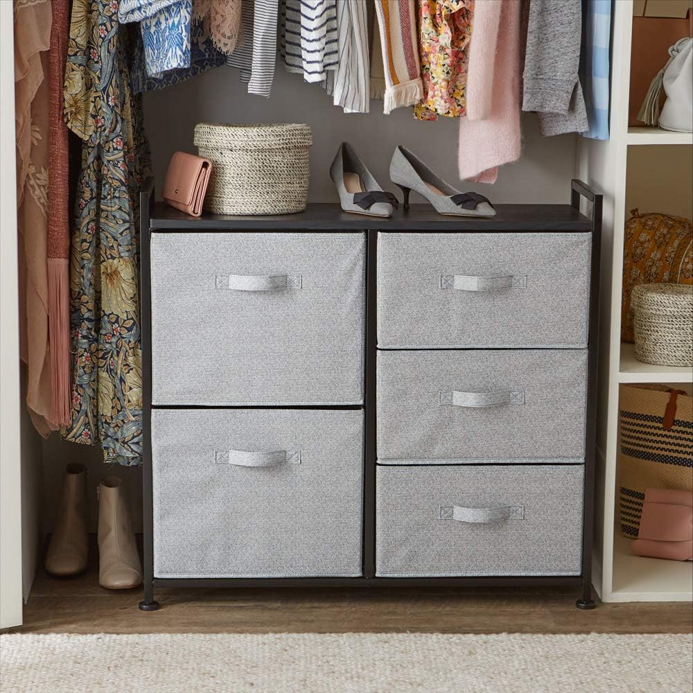 Bedroom Closet Organizer with 5-Fabric Storage Drawers for Clothes Storage, White