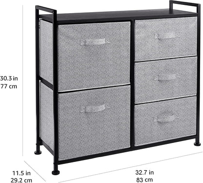 Bedroom Closet Organizer with 5-Fabric Storage Drawers for Clothes Storage, White