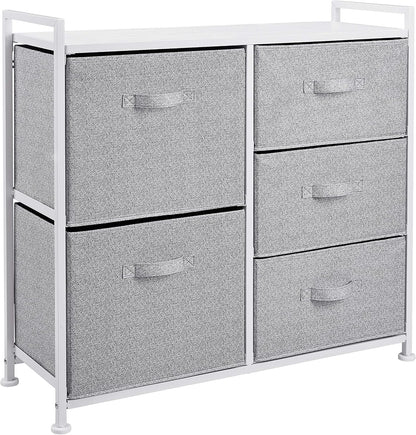 Bedroom Closet Organizer with 5-Fabric Storage Drawers for Clothes Storage, White