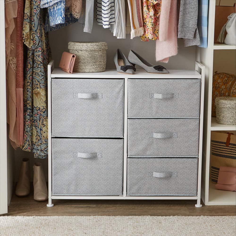 Bedroom Closet Organizer with 5-Fabric Storage Drawers for Clothes Storage, White