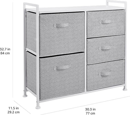 Bedroom Closet Organizer with 5-Fabric Storage Drawers for Clothes Storage, White