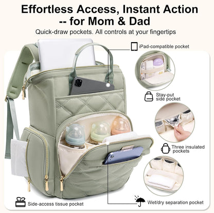 Diaper Bag Backpack Large Baby Diaper Bag with Changing Pad Green