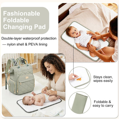 Diaper Bag Backpack Large Baby Diaper Bag with Changing Pad Green