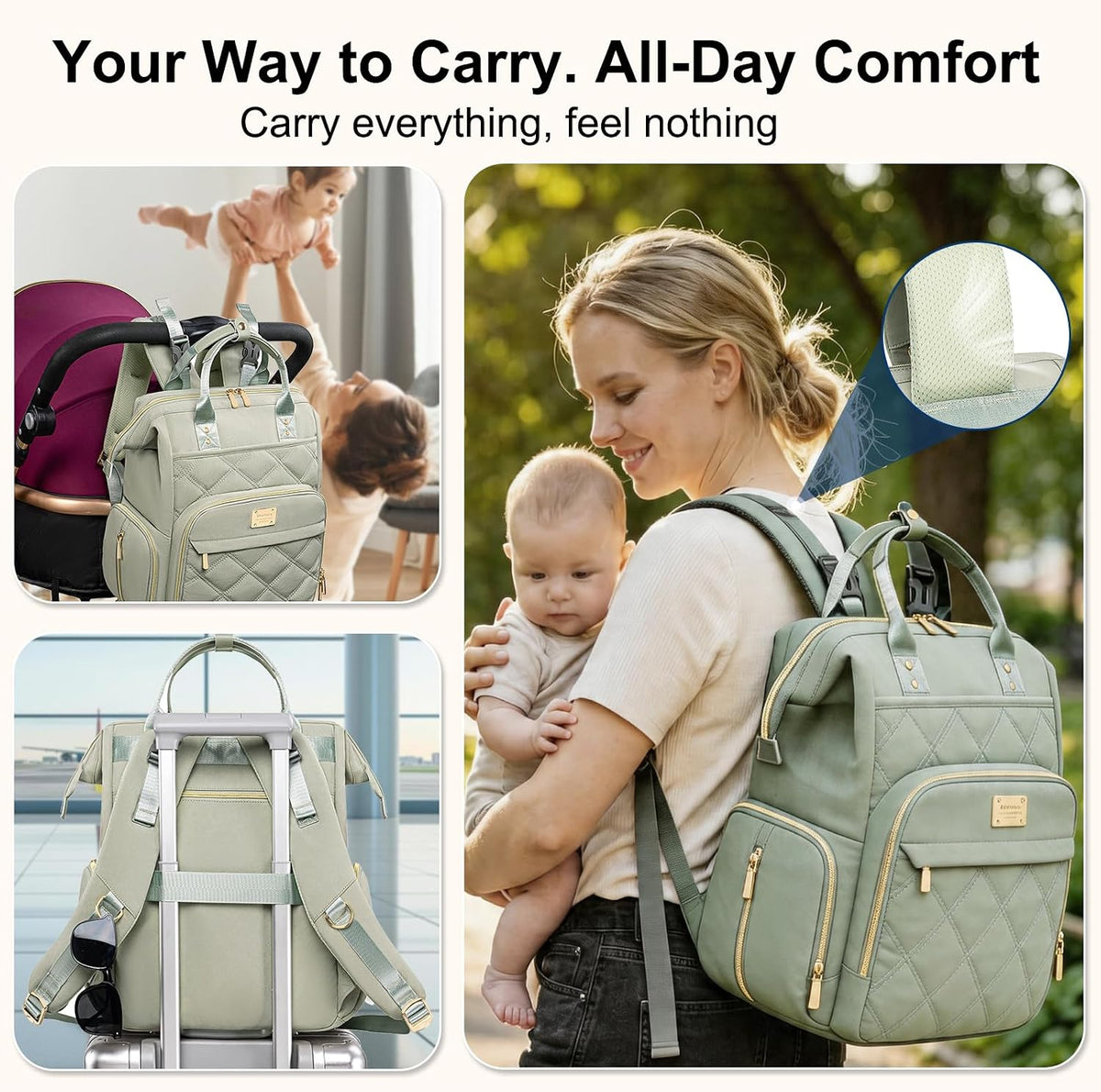 Diaper Bag Backpack Large Baby Diaper Bag with Changing Pad Green