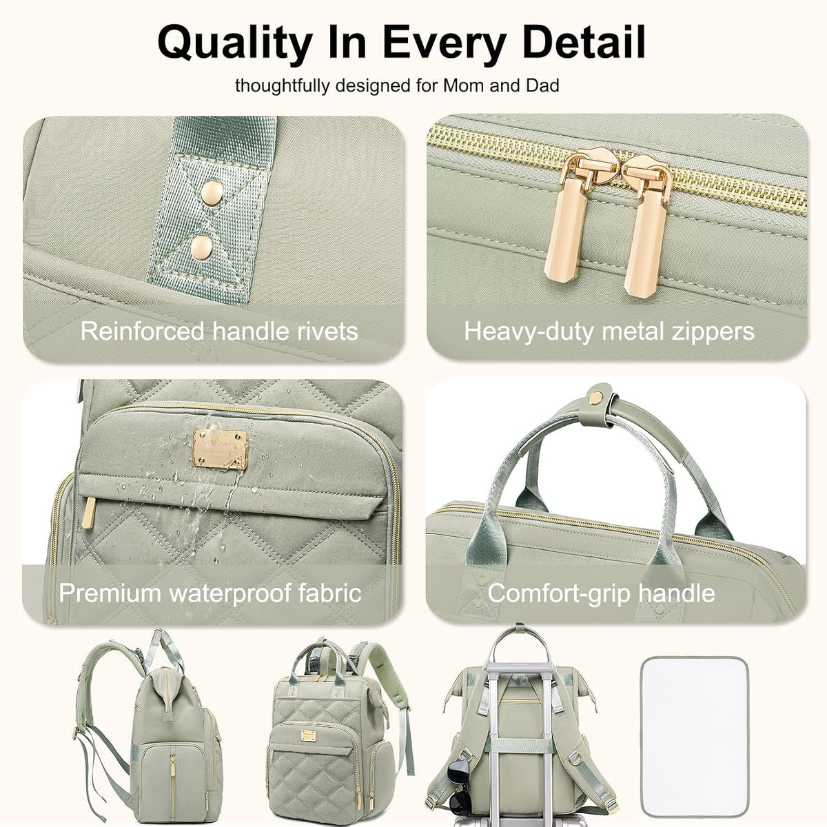 Diaper Bag Backpack Large Baby Diaper Bag with Changing Pad Green