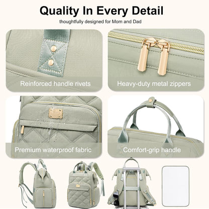 Diaper Bag Backpack Large Baby Diaper Bag with Changing Pad Green